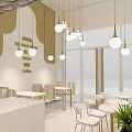 Modern Bright Milk Tea Shop Interior With Open Layout Tables Chairs And Hanging Lights