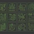 Twelve Red Paper Cut Chinese Zodiac Animal Patterns In Square Frames