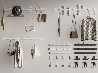 Practical Wall Mounted Clothes Hangers With Multiple Hooks For Hanging Clothes Bags Hats And Umbrella 3d model