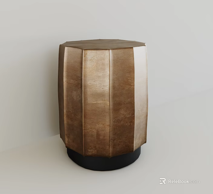 Textured Metallic Octagonal Stool With Black Base And Modern Design 3d model