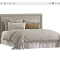 Double Bed With Upholstered Headboard Soft Quilted Bedding And Decorative Pillows 3d model