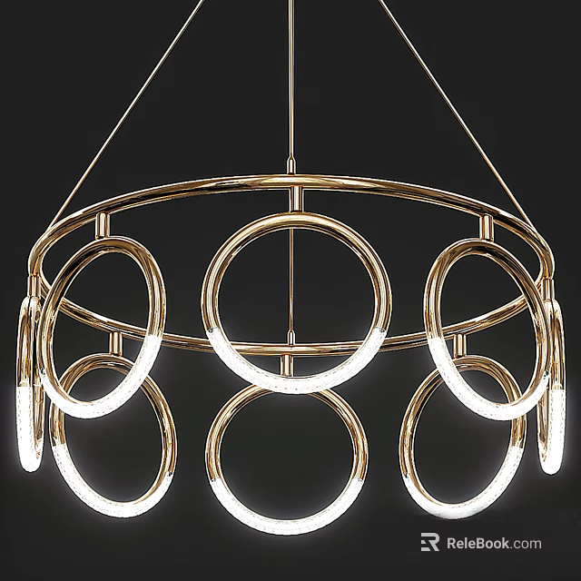 Elegant Modern Gold Frame Chandelier With Circular Rings And White Lights 3d model 