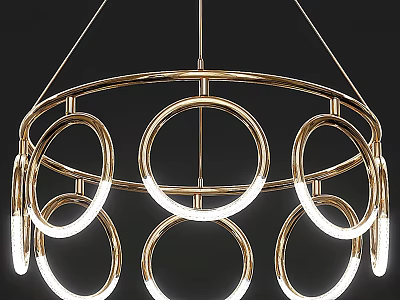 Elegant Modern Gold Frame Chandelier With Circular Rings And White Lights 3d model
