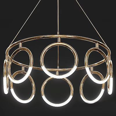 Elegant Modern Gold Frame Chandelier With Circular Rings And White Lights 3d model