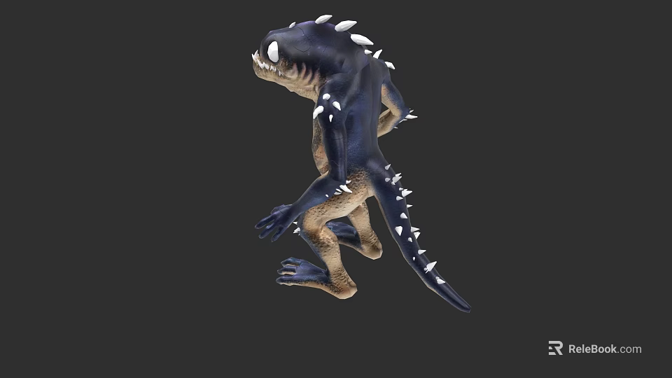 3D Model of Reptile with Black and Blue Body Spiked Back and Fierce Posture 3d model 