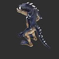 3D Model of Reptile with Black and Blue Body Spiked Back and Fierce Posture