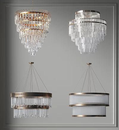 Modern Chandeliers With Crystal Pendants And Metal Frames In Different Styles 3d model