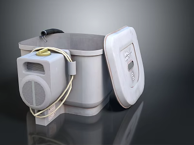 Gray Computer External Hard Drive With Open Lid Connected Cable And Control Panel 3d model