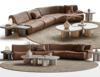 Poliform ERNEST sofa coffee table combination curved sofa bamboo sofa 3d model