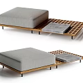 Outdoor Sofa with Wooden Frame and Gray Cushions on Slatted Base Including Side Table
