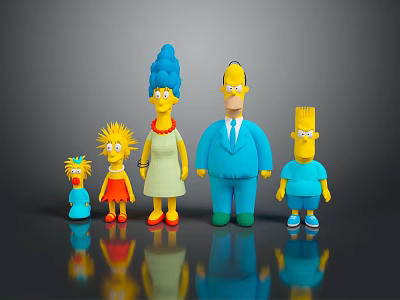 Simpsons Family Characters Standing Together With Different Colorful Outfits As Collectible Figures 3d model