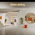 Modern Clothing Store Interior With White Walls Curved Design Arched Doors And Hanging Clothes