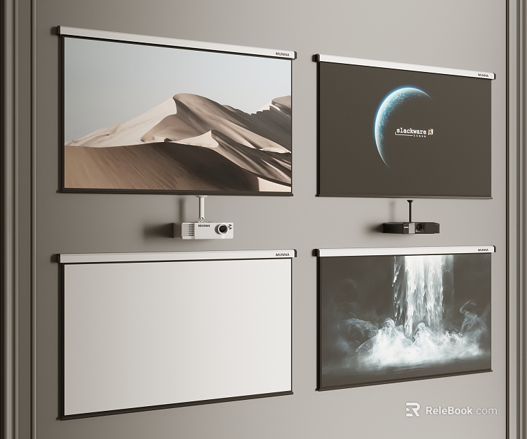 Projection Monitoring System With Multiple Wall Mounted Screens And Projectors Displaying Visual Scenes 3d model 