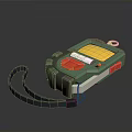 Portable Handheld Daily Living Device With Green Body Yellow Screen Red Button And Lanyard
