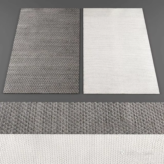 Square Rugs In Gray And White With Woven Pattern For Living Room Design 3d model 