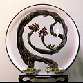 Decorative Ornament Set With Round Frame Twisted Branch Red Berries White Figure Bird And Plants