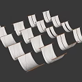 Modern White Ceiling Draperies With Wooden Frames In Stylish Hanging Arrangement 3d model