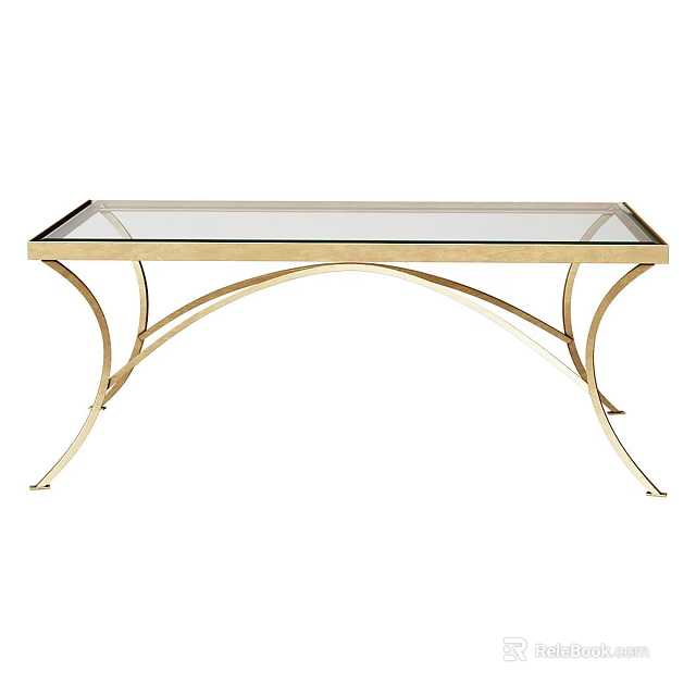Elegant Coffee Table With Gold Metal Frame And Glass Top 3d model 