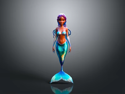 3D Rendered Mermaid Character With Purple Pink Hair Blue Scaled Tail And Reflective Body 3d model