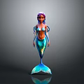 3D Rendered Mermaid Character With Purple Pink Hair Blue Scaled Tail And Reflective Body