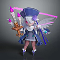 Game Movie Character With Blue Hat Purple Decoration White Wings Candle Holder And Purple Flames