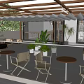 Two Story Cafe with Coffee Tea Sweet Outdoor Patio and Green Plants