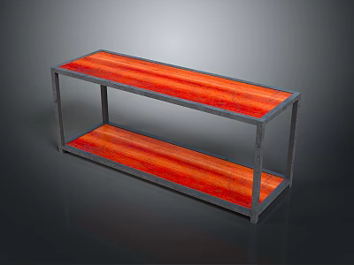 Modern Two Tier Office Desk with Red Wooden Top and Metal Frame 3d model