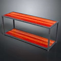 Modern Two Tier Office Desk with Red Wooden Top and Metal Frame