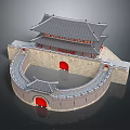 Ancient Chinese City Gate Architecture With Circular Wall Red Gates And Traditional Tiled Roof