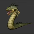 Mythical Dragon Like Creature With Green Scales Open Mouth Sharp Fangs Spines And Serpentine Body