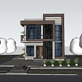 Modern Detached Villa Exterior Design Two Story Large Glass Windows Balcony Plants Front Yard Greenery