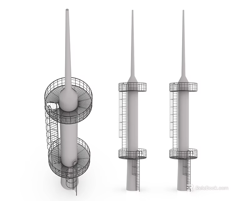 Industrial Equipment Tower Structures With Spiral Metal Frames Platforms And Ladders 3d model 