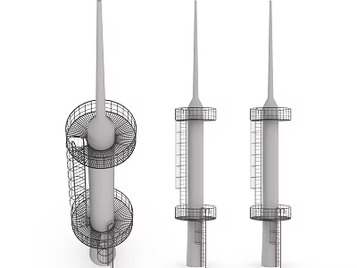 Industrial Equipment Tower Structures With Spiral Metal Frames Platforms And Ladders 3d model