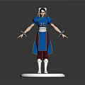 3D Game Character Blue Top Red Skirt White Socks Wrist Hair Accessories On White Base
