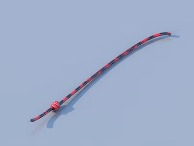 Stylish Red And Black Striped Household Cord With Secure Red End Fasteners 3d model