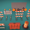Road Construction Safety Equipment Collection With Barricades Cones Flags And Closed Signs