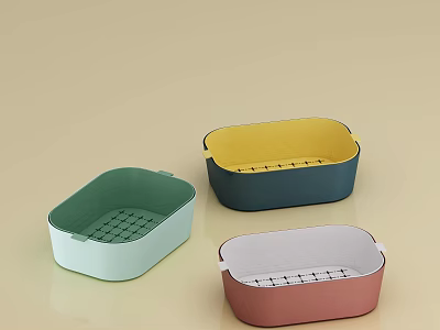 Colorful Kitchen Storage Containers With Drainage Holes In Green Blue And Pink 3d model