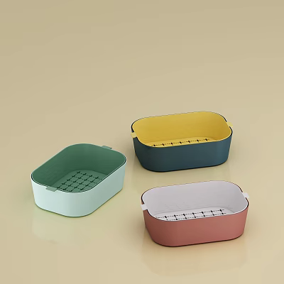 Colorful Kitchen Storage Containers With Drainage Holes In Green Blue And Pink 3d model