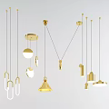 Modern Minimalist Chandelier With Golden Arched Frames And White Light Elements