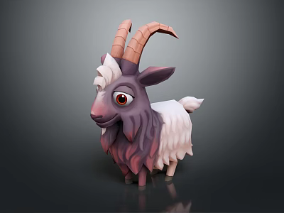 Cartoon Goat Character 3D Model With Pink Brown Horns And White Purple Fur 3d model