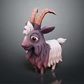 Cartoon Goat Character 3D Model With Pink Brown Horns And White Purple Fur