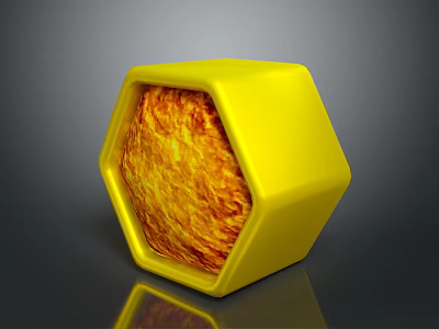 Yellow Hexagonal Component With Textured Interior And Shiny Reflective Surface 3d model