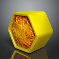 Yellow Hexagonal Component With Textured Interior And Shiny Reflective Surface