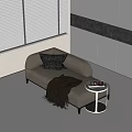 Modern Beige Linen Chaise Lounge With Throw Pillow Knitted Blanket And Side Table