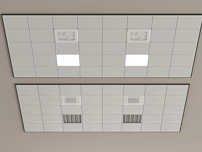 Modern Suspended Ceiling Design With Grid Pattern Recessed Lighting And Ventilation Grilles 3d model