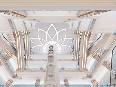 Modern Atrium Interior With Lotus Shaped Ceiling And Multi Level Design 3d model
