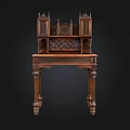 Antique Wooden Desk with Intricate Carvings Decorative Upper Shelf and Ornate Legs