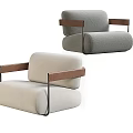 Modern Upholstered Lounge Chairs With Light Gray Beige Fabric Wooden Armrests Metal Frames