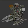 Sci Fi Mechanical Battle Robot With Green Metal Body Orange Parts Weaponized Claws And Mechanical Arms