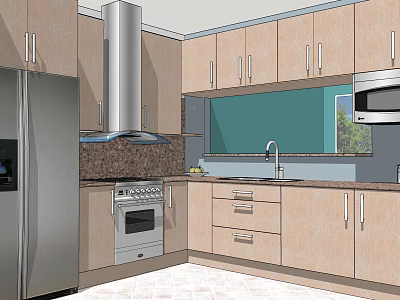 Modern Kitchen Interior With Light Wood Cabinets Granite Countertop And Appliances 3d model